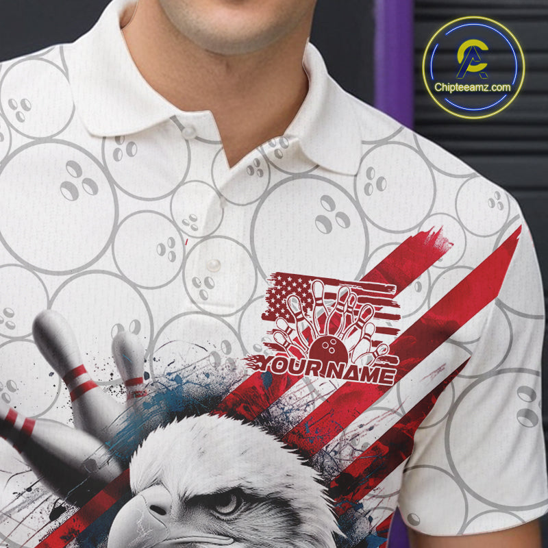 Custom Patriotic Eagle Bowling Shirts For Men, US Flag Bowling League Team Shirt IPHW9475