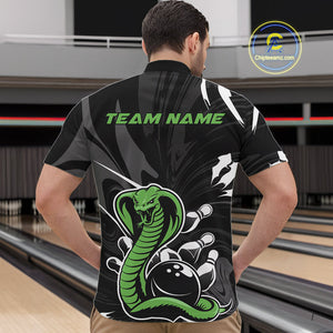 Custom Green Cobra Snake Bowling Team Jerseys, Bowling Quarter-Zip Shirts For Men IPHW9709