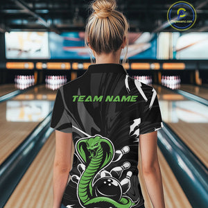 Custom Green Cobra Snake Bowling Team Jerseys, Bowling Quarter-Zip Shirts For Women IPHW9709