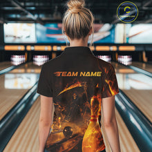Load image into Gallery viewer, Custom Fire Flame Grim Reaper Bowling Polo Shirts For Women, Halloween Bowlers Outfit IPHW9711