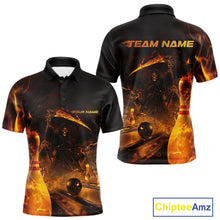 Load image into Gallery viewer, Custom Fire Flame Grim Reaper Bowling Polo Shirts For Men, Halloween Bowlers Outfit IPHW9711