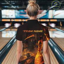 Load image into Gallery viewer, Custom Fire Flame Grim Reaper Bowling Women Quarter-Zip Shirts, Halloween Bowlers Outfit IPHW9711