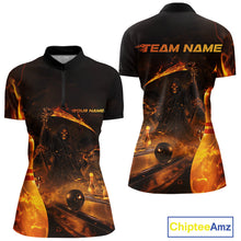 Load image into Gallery viewer, Custom Fire Flame Grim Reaper Bowling Women Quarter-Zip Shirts, Halloween Bowlers Outfit IPHW9711