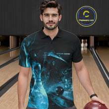 Load image into Gallery viewer, Custom Blue Fire Flame Grim Reaper Bowling Polo Shirts For Men, Halloween Bowlers Outfit IPHW9713