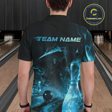 Load image into Gallery viewer, Custom Blue Fire Flame Grim Reaper Bowling Polo Shirts For Men, Halloween Bowlers Outfit IPHW9713