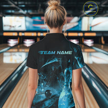 Load image into Gallery viewer, Custom Blue Fire Flame Grim Reaper Bowling Women Polo Shirts, Halloween Bowlers Outfit IPHW9713