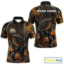 Load image into Gallery viewer, Custom Black And Gold Fire Flame Dragon Bowling Men Polo Shirt, Dragon Bowling Jersey IPHW9866