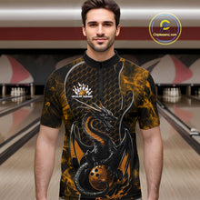 Load image into Gallery viewer, Custom Black And Gold Fire Flame Dragon Bowling Men Quarter-Zip Shirt, Dragon Bowling Jersey IPHW9866