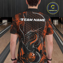Load image into Gallery viewer, Custom Black And Orange Fire Flame Dragon Bowling Men Polo Shirt, Dragon Bowling Jersey IPHW9867