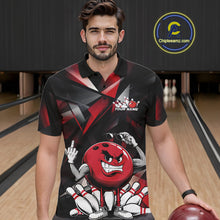 Load image into Gallery viewer, Black And Red Custom Funny Bowling Team Polo Shirts For Men, Bowling Jerseys IPHW9356