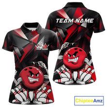 Load image into Gallery viewer, Black And Red Custom Funny Bowling Team Polo Shirts For Women, Bowling Jerseys IPHW9356