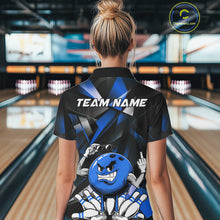 Load image into Gallery viewer, Black And Blue Custom Funny Bowling Team Polo Shirts For Women, Bowling Jerseys IPHW9357