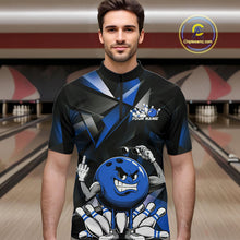 Load image into Gallery viewer, Black And Blue Custom Funny Bowling Team Quarter-Zip Shirts For Men, Bowling Jerseys IPHW9357