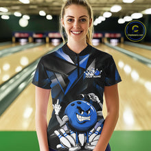 Load image into Gallery viewer, Black And Blue Custom Funny Bowling Team Quarter-Zip Shirts For Women, Bowling Jerseys IPHW9357
