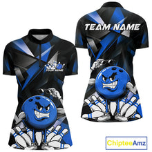 Load image into Gallery viewer, Black And Blue Custom Funny Bowling Team Quarter-Zip Shirts For Women, Bowling Jerseys IPHW9357
