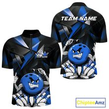 Load image into Gallery viewer, Black And Blue Custom Funny Bowling Team Quarter-Zip Shirts For Men, Bowling Jerseys IPHW9357