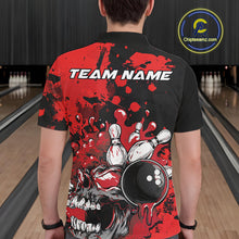 Load image into Gallery viewer, Custom Black And Red Splatter Skull Bowling Team Men Polo Shirt, Halloween Bowler Outfit IPHW9725