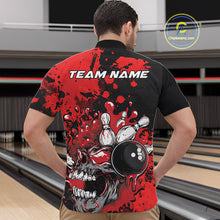 Load image into Gallery viewer, Custom Black And Red Splatter Skull Bowling Team Men Quarter-Zip Shirt, Halloween Bowler Outfit IPHW9725