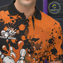 Load image into Gallery viewer, Custom Black And Orange Splatter Skull Bowling Team Men Polo Shirt, Halloween Outfit IPHW9727