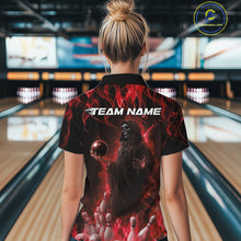 Load image into Gallery viewer, Custom Red Flame Grim Reaper Bowling Women Quarter-Zip Shirts, Halloween Bowling Outfit IPHW9730