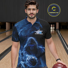 Load image into Gallery viewer, Custom Black And Blue Smoke Flame Grim Reaper Halloween Bowling Men Polo Shirts IPHW9739