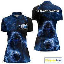 Load image into Gallery viewer, Custom Black And Blue Smoke Flame Grim Reaper Halloween Bowling Women Quarter-Zip Shirts IPHW9739