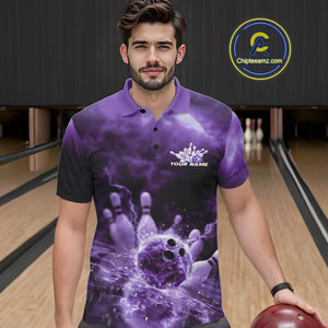 Custom Purple Thunder Lightning Bowling Team Men Polo Shirts, Bowling Jerseys IPHW9748