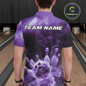 Custom Purple Thunder Lightning Bowling Team Men Polo Shirts, Bowling Jerseys IPHW9748