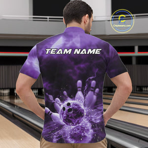 Custom Purple Thunder Lightning Bowling Team Men Quarter-Zip Shirts, Bowling Jerseys IPHW9748