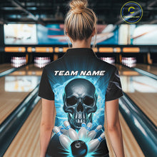 Load image into Gallery viewer, Custom Blue Glowing Ghostly Skull Bowling Polo Shirts For Women, Halloween Bowlers Outfit IPHW9515