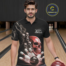 Load image into Gallery viewer, Custom Red Glowing Ghostly Skull Bowling Polo Shirts For Men, Halloween Bowlers Outfit IPHW9516