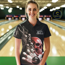 Load image into Gallery viewer, Custom Red Glowing Ghostly Skull Bowling Polo Shirts For Women, Halloween Bowlers Outfit IPHW9516