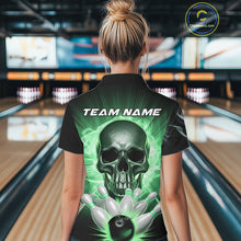 Load image into Gallery viewer, Custom Green Glowing Ghostly Skull Bowling Women Polo Shirt, Halloween Bowlers Outfit IPHW9518
