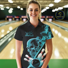 Load image into Gallery viewer, Custom Blue Smoke Skull Women Bowling Team Polo Shirts, Hallowen Bowlers Jerseys IPHW9523