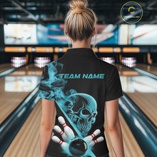 Load image into Gallery viewer, Custom Blue Smoke Skull Women Bowling Team Polo Shirts, Hallowen Bowlers Jerseys IPHW9523