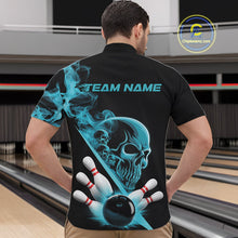 Load image into Gallery viewer, Custom Blue Smoke Skull Men Bowling Team Quarter-Zip Shirts, Hallowen Bowlers Jerseys IPHW9523