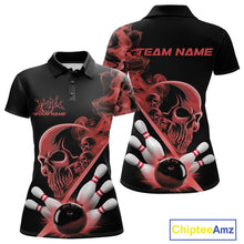 Load image into Gallery viewer, Custom Red Smoke Skull Women Bowling Team Polo Shirts, Hallowen Bowlers Jerseys IPHW9524