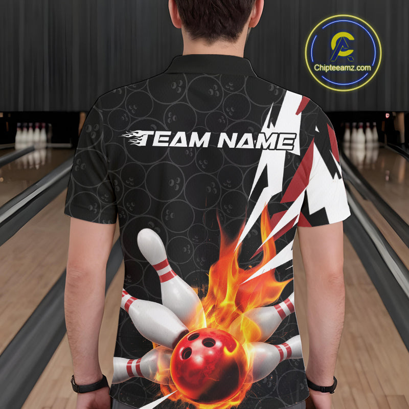 Custom Fiery Red Bowling Men Polo Shirts, Inferno Flame Bowling Team League Shirt IPHW9526