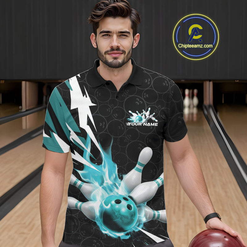 Custom Fiery Pine Green Bowling Men Polo Shirts, Inferno Flame Bowling Team League Shirt IPHW9528