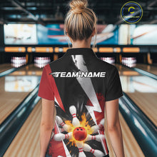Load image into Gallery viewer, Custom Fiery Red Bowling Women Polo Team Shirts, Fire Flame Bowling Jerseys Bowler Outfit IPHW9529