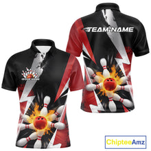 Load image into Gallery viewer, Custom Fiery Red Bowling Men Polo Team Shirts, Fire Flame Bowling Jerseys Bowler Outfit IPHW9529