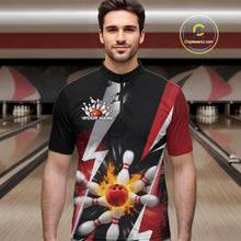 Load image into Gallery viewer, Custom Fiery Red Bowling Men Quarter-Zip Team Shirts, Fire Flame Bowling Jerseys Bowler Outfit IPHW9529