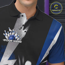 Load image into Gallery viewer, Custom Fiery Blue Bowling Men Polo Team Shirts, Fire Flame Bowling Jerseys Bowler Outfit IPHW9530