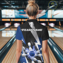 Load image into Gallery viewer, Custom Fiery Blue Bowling Women Polo Team Shirt, Fire Flame Bowling Jerseys Bowler Outfit IPHW9530
