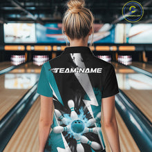 Load image into Gallery viewer, Custom Fiery Turquoise Blue Bowling Women Quarter-Zip Team Shirts, Flame Bowler Outfit IPHW9531