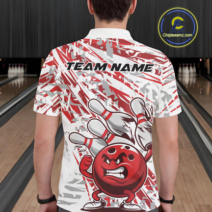 Red Camo Custom Funny Bowling Polo Shirts For Men, Bowling Team Tournament Shirt IPHW9397