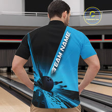 Load image into Gallery viewer, Custom Black And Blue Strike Bowling Quarter-Zip Shirts For Men, Bowling Team Uniform IPHW9552