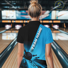 Load image into Gallery viewer, Custom Black And Blue Strike Bowling Quarter-Zip Shirts For Women, Bowling Team Uniform IPHW9552