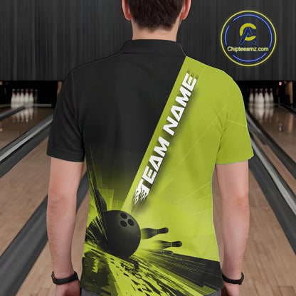 Custom Black And Green Strike Bowling Polo Shirts For Men, Bowling Team Uniform IPHW9553