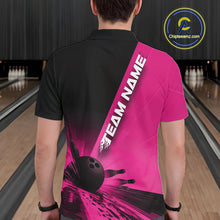 Load image into Gallery viewer, Custom Black And Pink Strike Bowling Polo Shirts For Men, Bowling Team Uniform IPHW9554